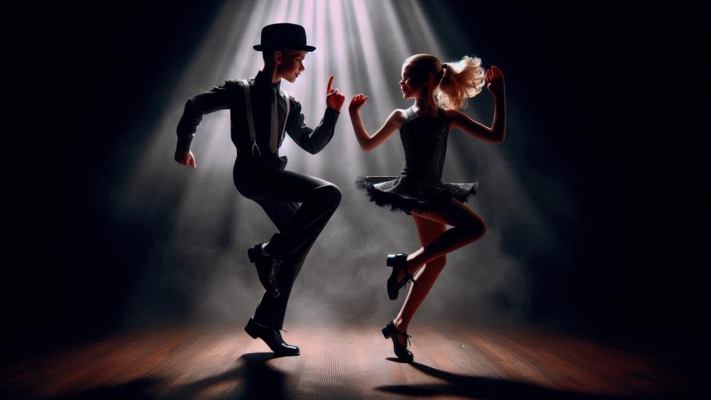 Tap dancing Boy and girl dancing away wallpaper