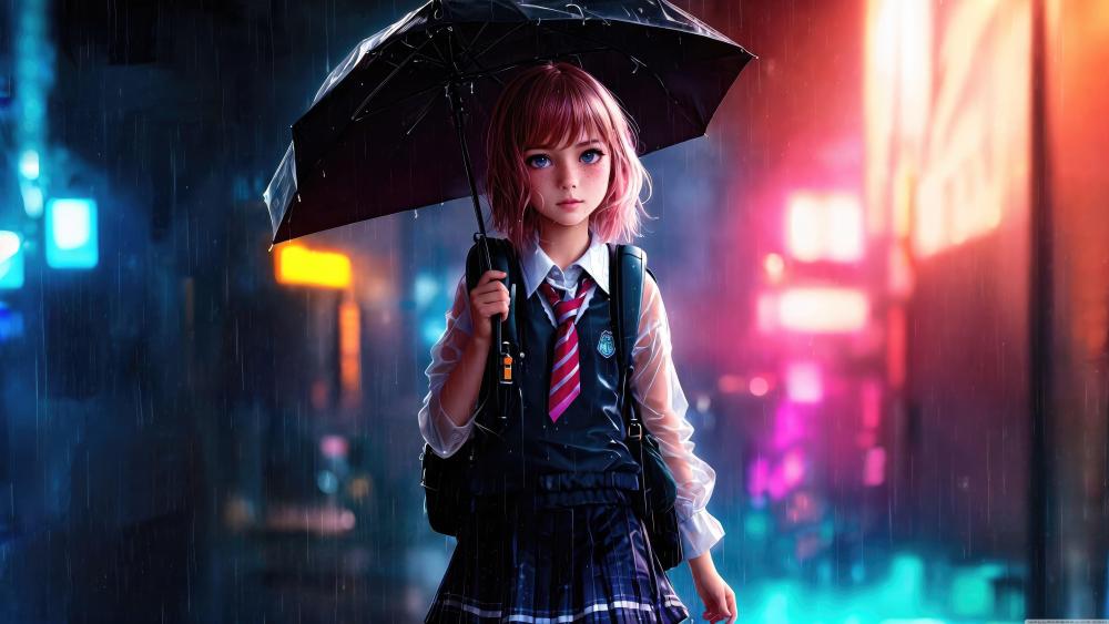 Dreamy City Rainfall Adventure wallpaper