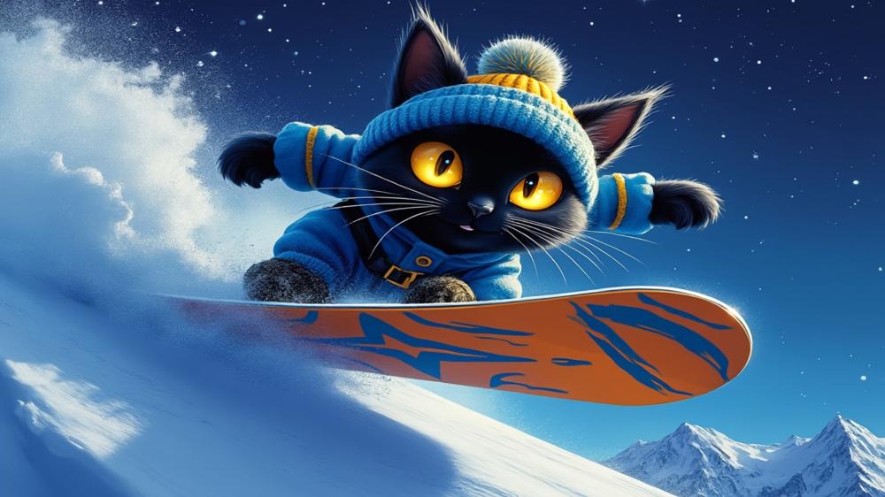 Cat on a Snowboard Adventure wallpaper