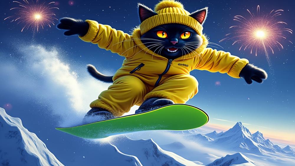 Black Cat Snowboarding Adventure in Style! wallpaper