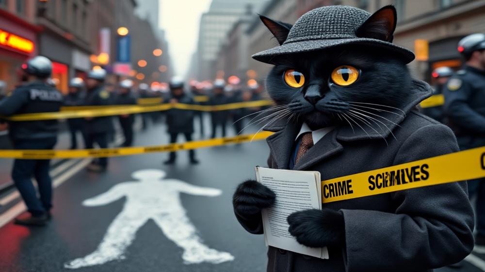 Black Cat Detective Solves Mysteries in AI Art Wonderland wallpaper