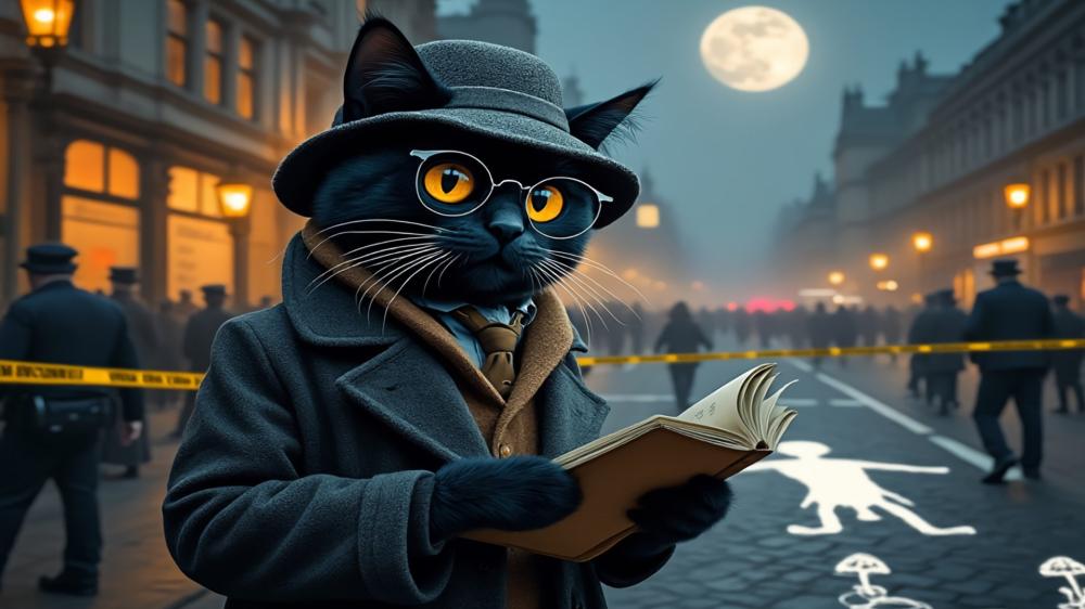 Detective Cat Solves Mysteries Under the Moonlight wallpaper