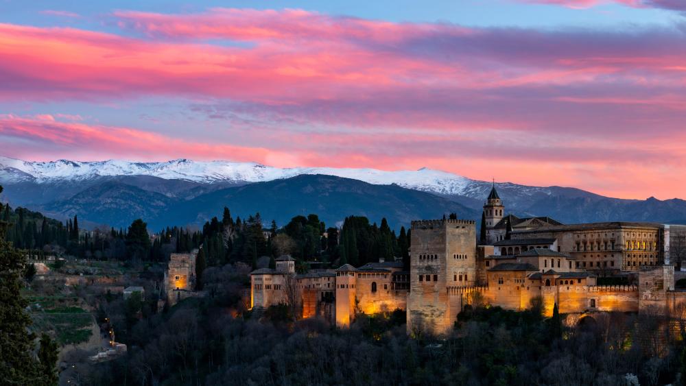 Alhambra Palace at Sunset in Granada wallpaper