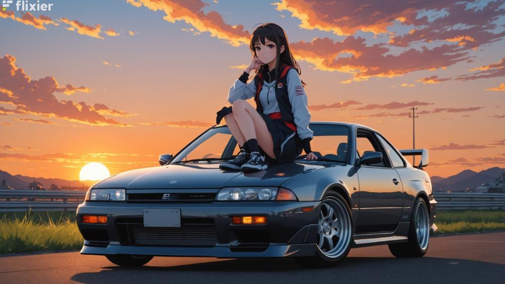 Anime Dream Ride on Sunset Highway wallpaper