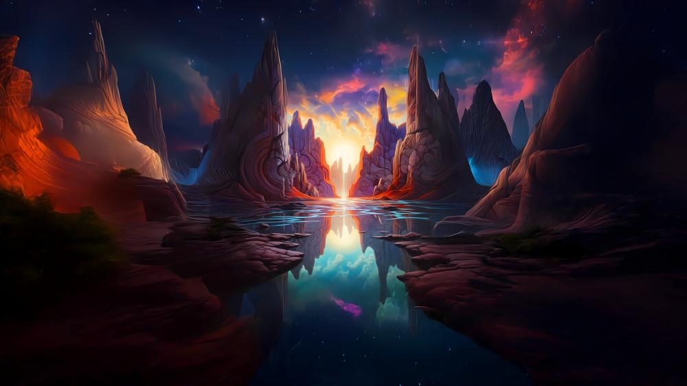 Alien Dawn Reflection in a Fantasy World wallpaper