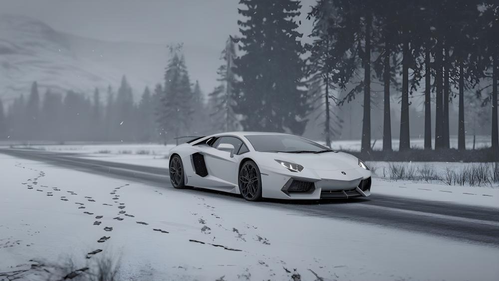 Lamborghini Aventador in a Winter Wonderland wallpaper