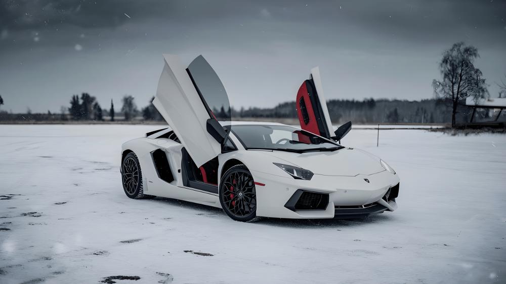 Lamborghini Aventador Snow Scene  wallpaper