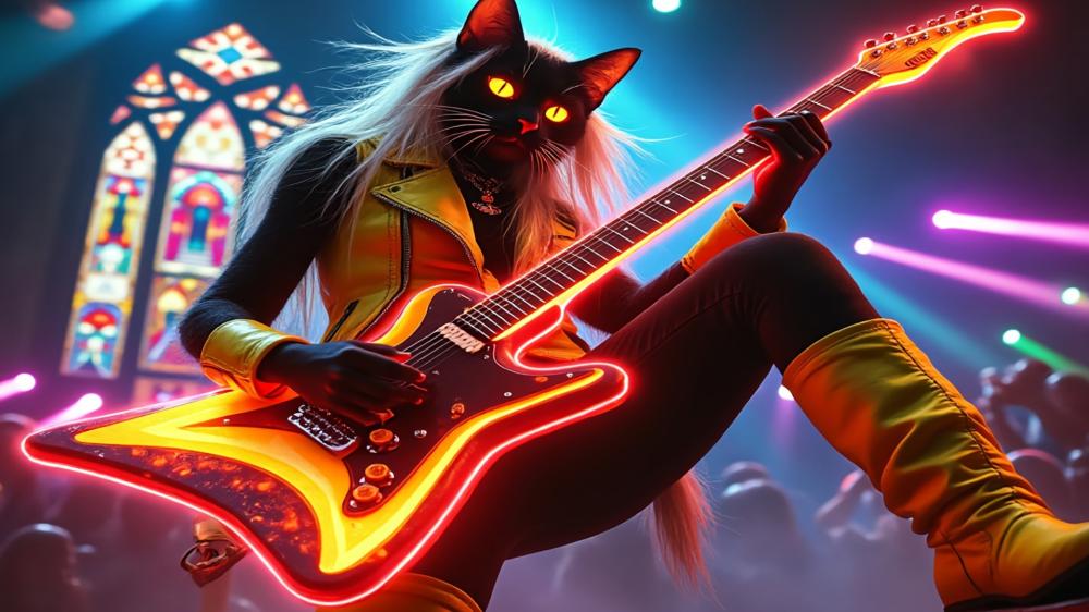 Rocking Feline Guitarist in Action! wallpaper