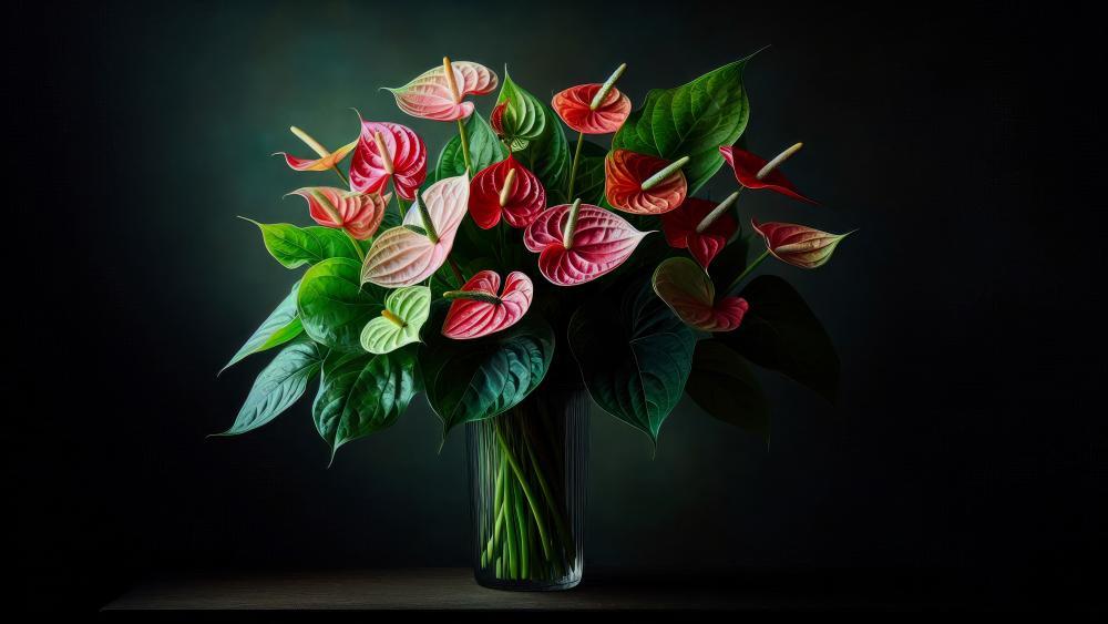 Anthurium flowers in a vase wallpaper