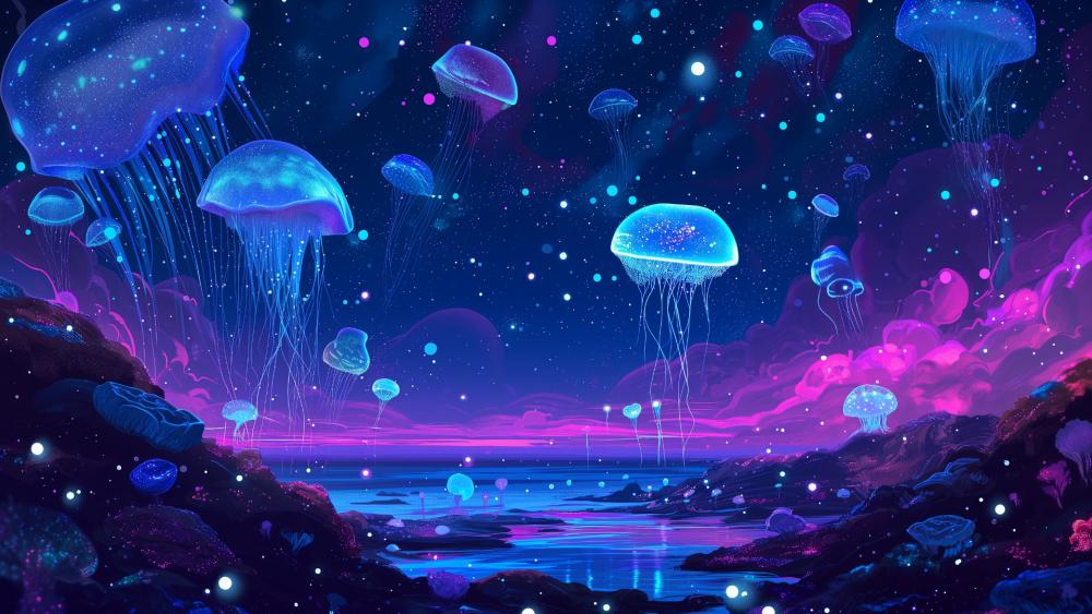 Floating Dreams in Neon Skies wallpaper