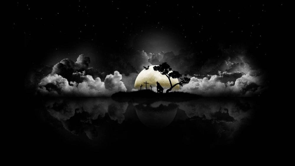 Moonlit Graveyard Under Midnight Sky wallpaper