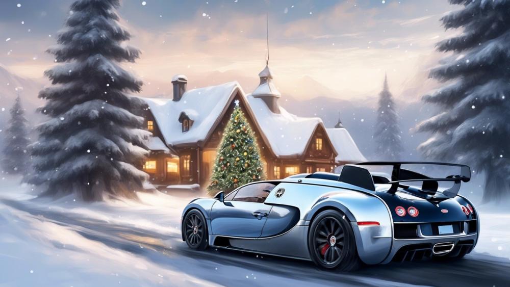 Bugatti Veyron During Christmas wallpaper