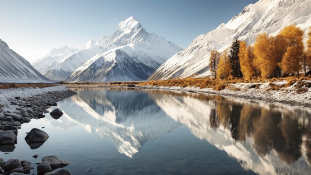 Mountain Majesty Reflected in Tranquil Waters wallpaper