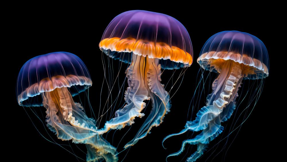 Jellyfish engaged in a floating dance wallpaper