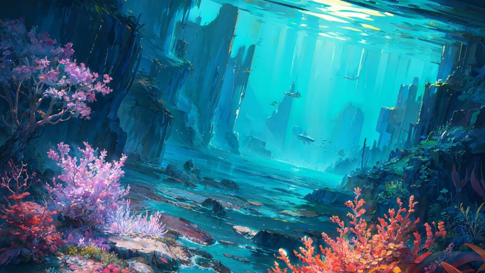 Underwater Wonderland in Anime Style wallpaper