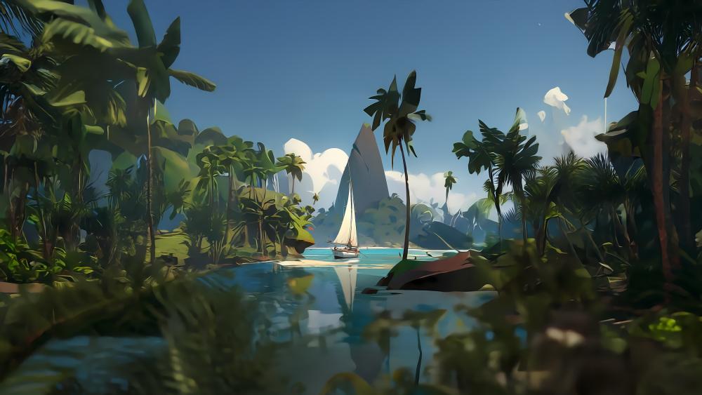 Tropical Paradise Sailboat Adventure wallpaper