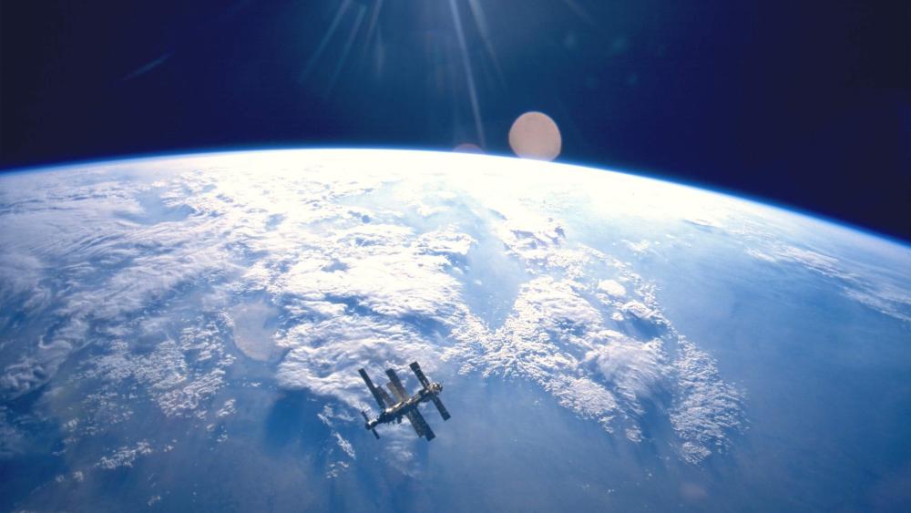 View of Earth with Mir Station in Orbit wallpaper