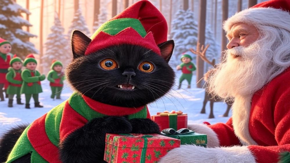 Santa's Feline Helper Unleashed in AI Magic wallpaper