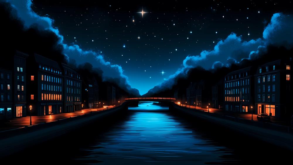 Enchanted Canal Under Starlit Skies wallpaper