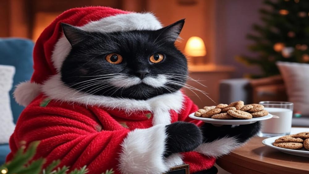 Black Cat Santa Snack Surprise! wallpaper