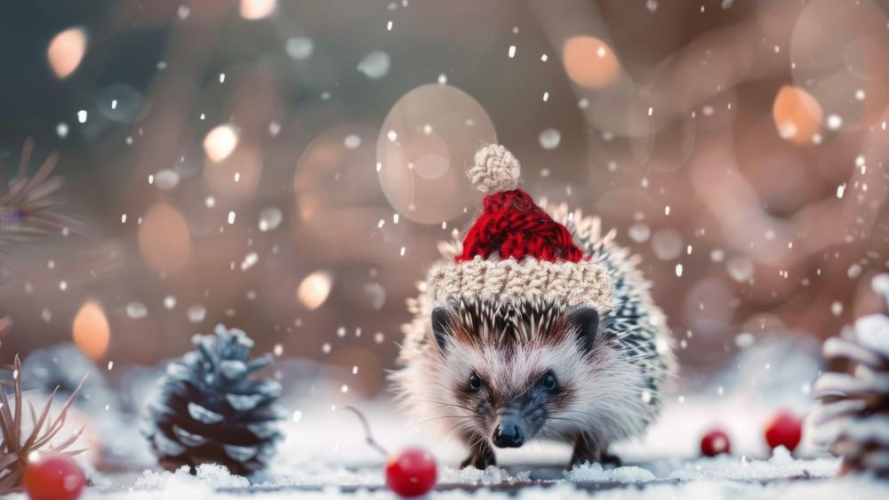 Hedgehog in a Festive Santa Hat wallpaper