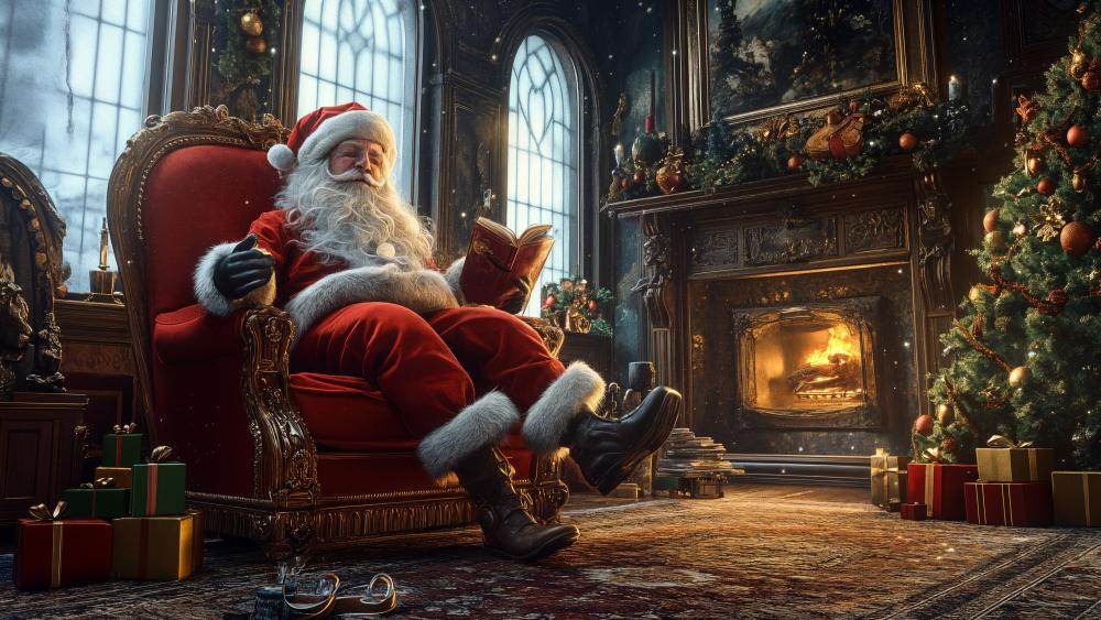 Santa's Cozy Holiday Retreat Scene wallpaper