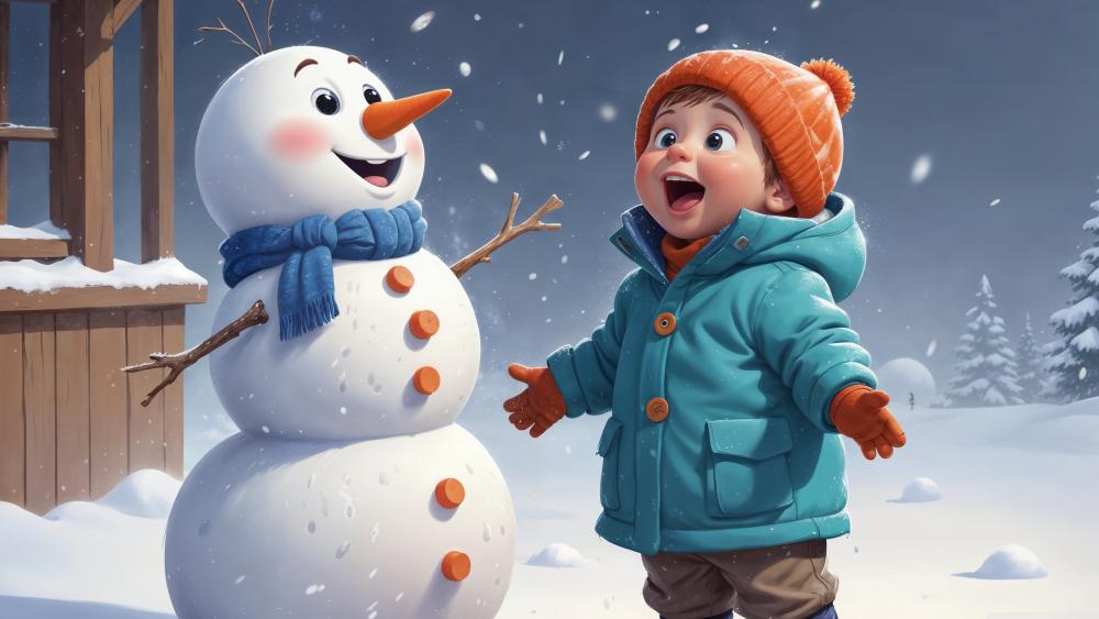 Winter Magic with Snowman and Child's Delight wallpaper