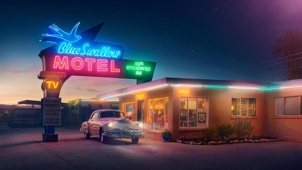 Retro Dreamscape on Route 66 wallpaper