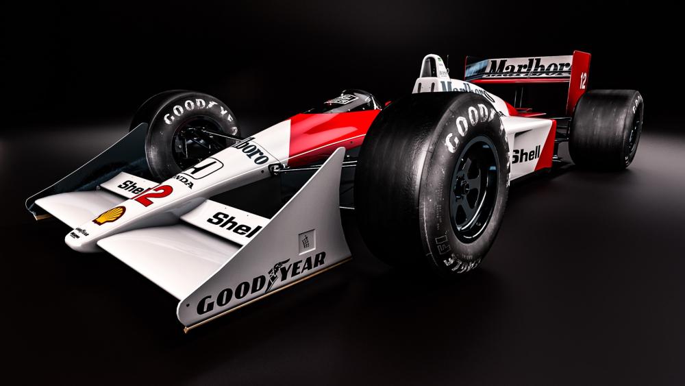 Senna's Iconic McLaren MP4/4 in Action wallpaper