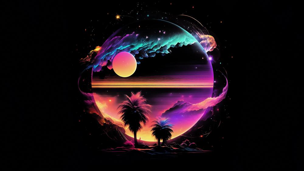 Neon Cosmic Tropical Dreamland wallpaper