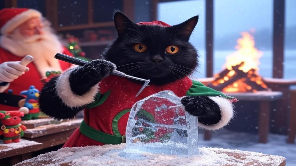 A Black Cat's Christmas Crafting Adventure wallpaper