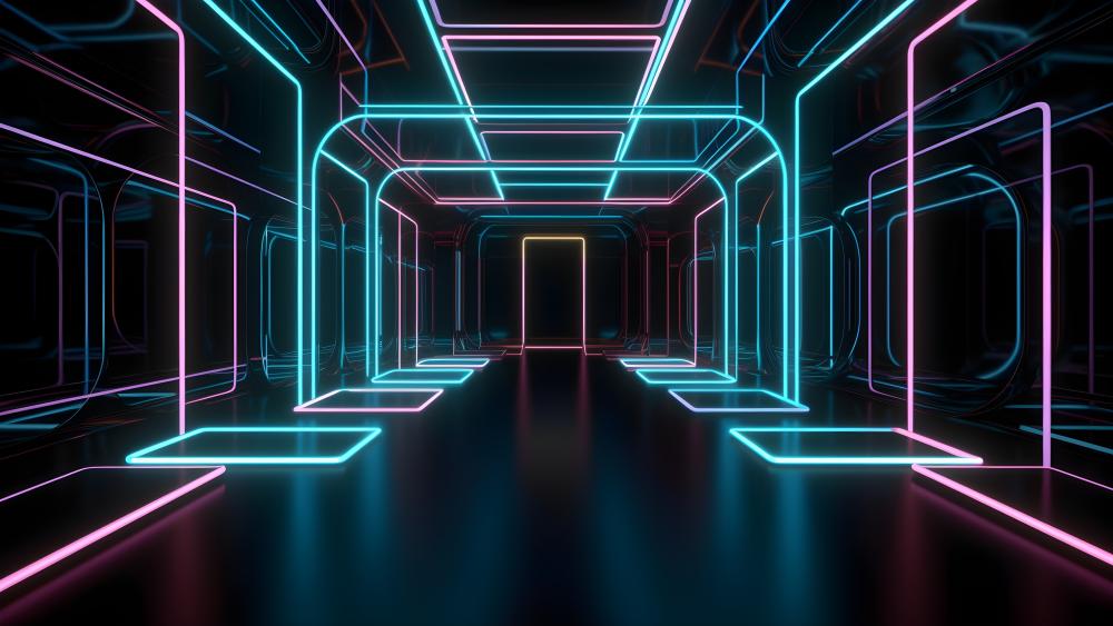 Neon Tunnel Illusion of Light and Space wallpaper