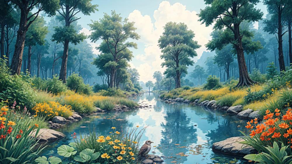 Tranquil Fantasy River Landscape wallpaper