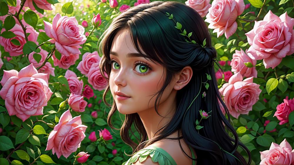 Enchanting Garden of Roses in Anime Style wallpaper