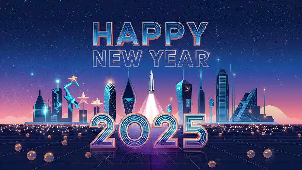 Futuristic 2025 New Year Celebration Scene in 5K wallpaper