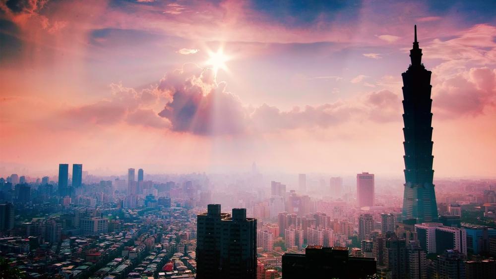 Skyline Serenity Over Taipei 101 at Sunset wallpaper