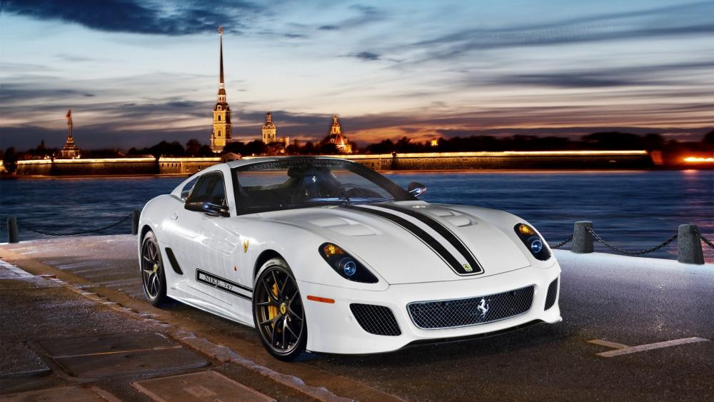 Ferrari 599 at Sunset by the Water wallpaper