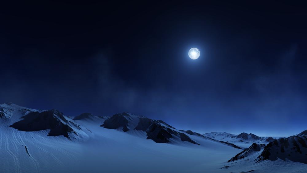 Moonlit Majesty Over Snowy Mountains wallpaper