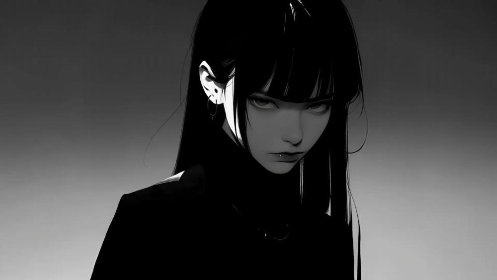 Dark Elegance in Monochrome Anime Art wallpaper