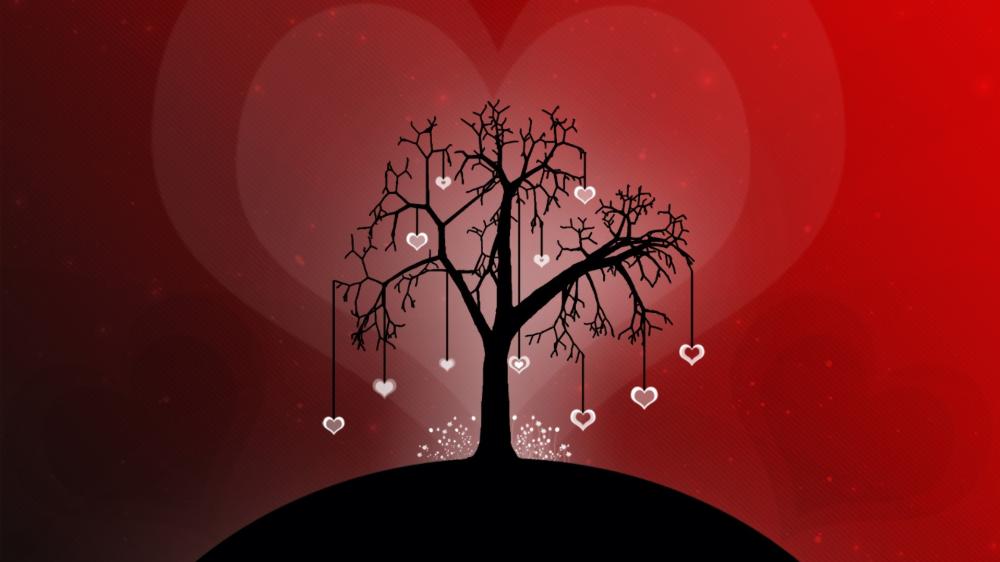 Tree of Hearts in a Sea of Red Romantic Dreams wallpaper