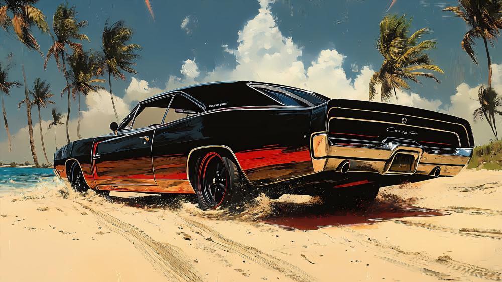 Dodge Charger on a Sandy Paradise Road wallpaper