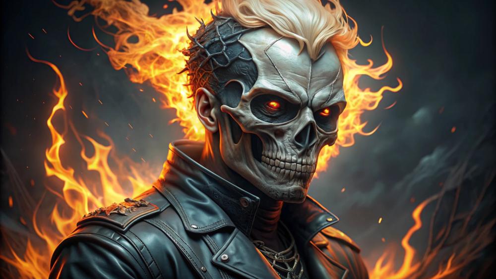 Blazing Skull Rider in Fiery Darkness wallpaper