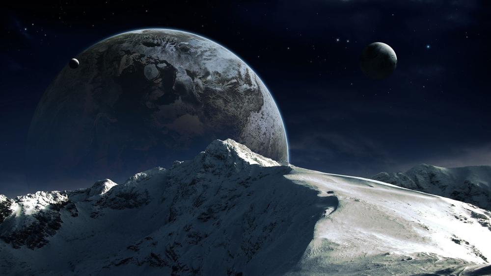 Majestic Alien Landscape with Extraterrestrial Moons wallpaper