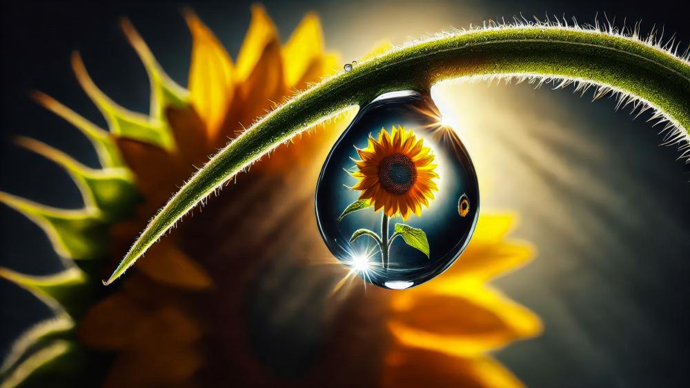 Sunflower through a water droplet wallpaper