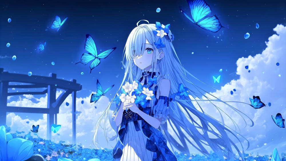 Ethereal Grace in a Blue Wonderland wallpaper