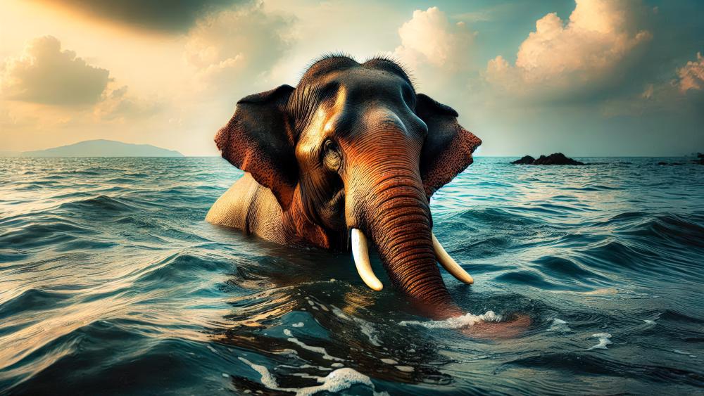 An Elephant living on the seacoast swimming.  wallpaper