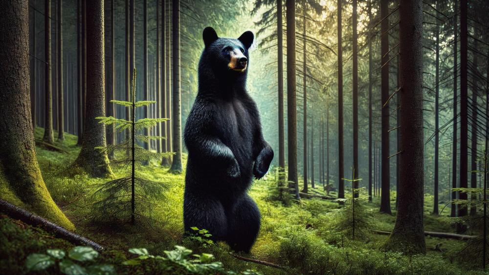 Black Bear in the Jungle having a good look around wallpaper