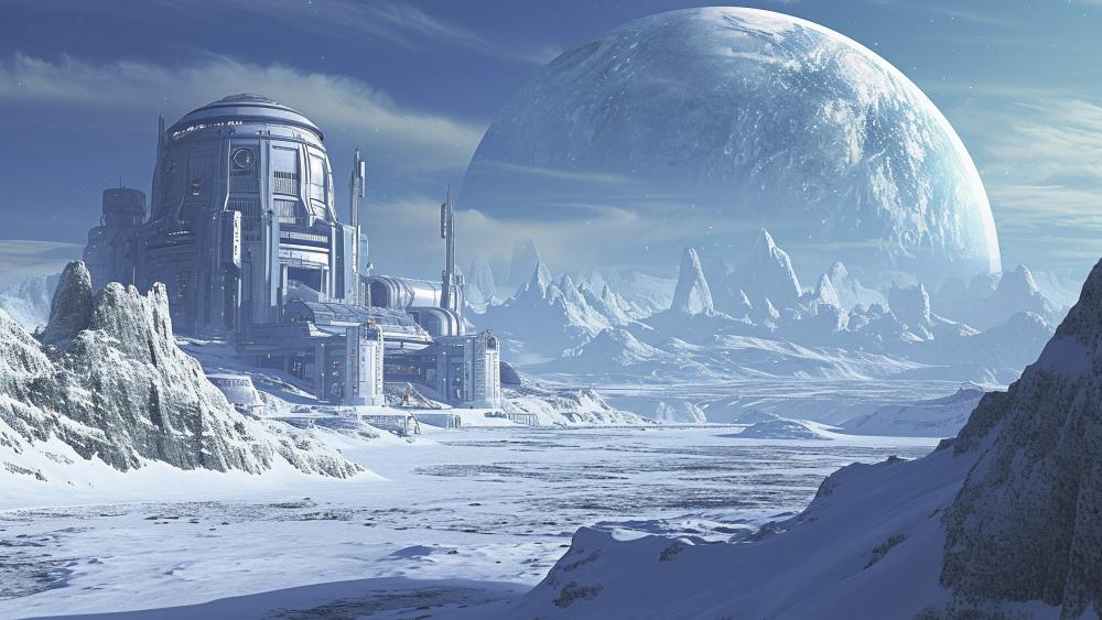 Futuristic Icy Planetscape Exploration wallpaper