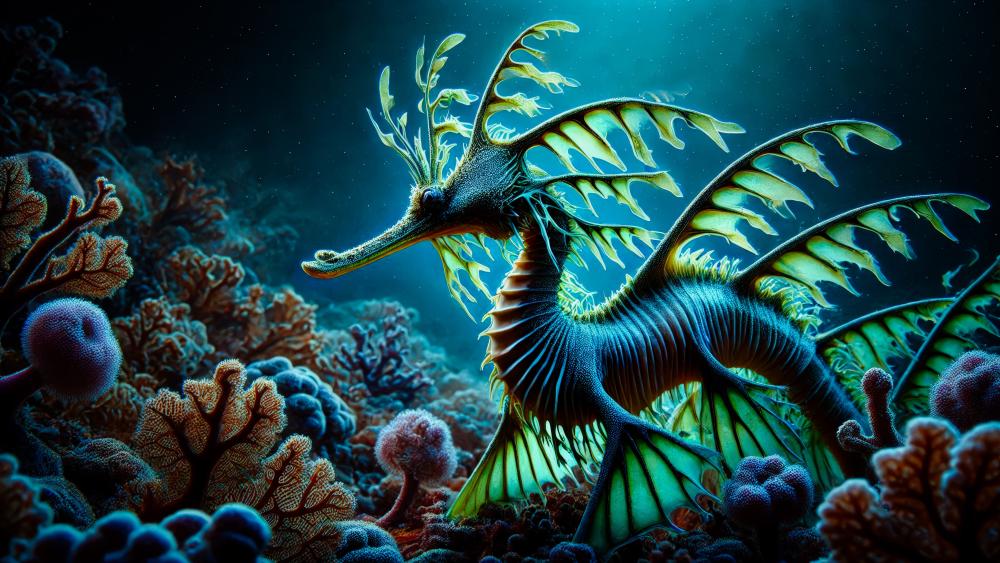 Leafy Sea Dragon on a Corel Reef wallpaper