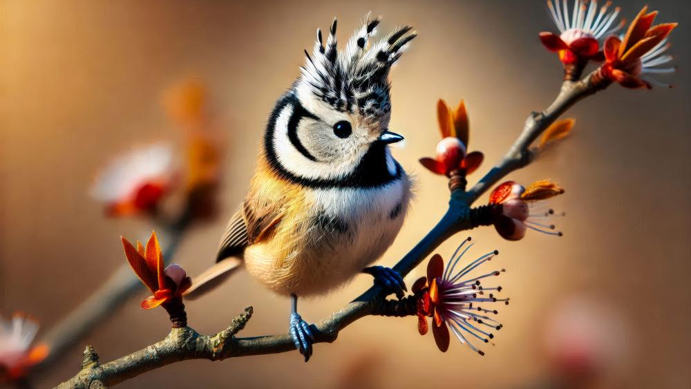 Crested tit on a Spring morning wallpaper